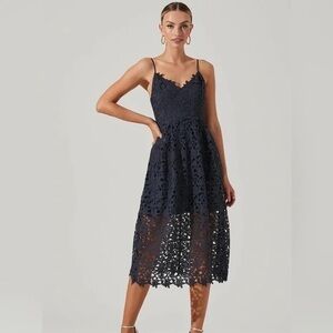 ASTR Lace A Line Midi Dress in Navy Women’s Size Small